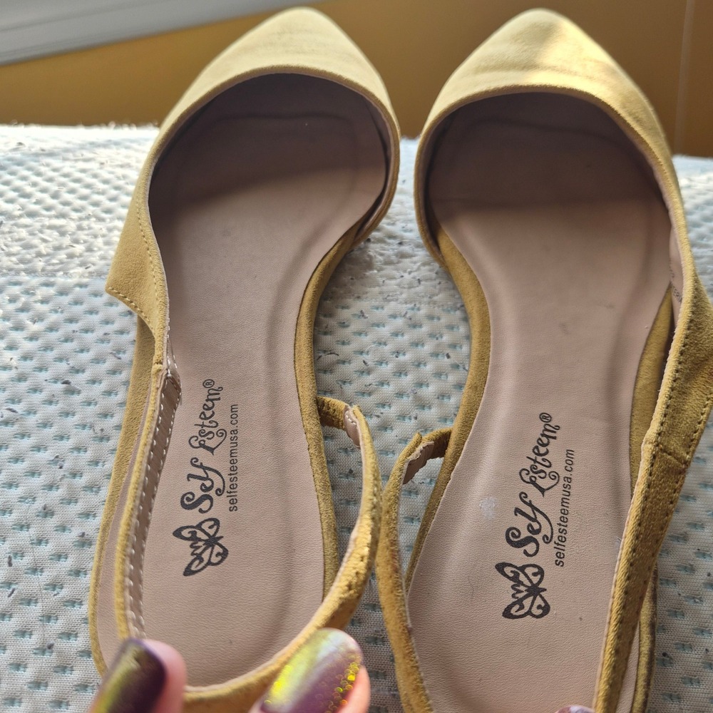 Self Esteem Akita Mustard Yellow Faux Suede Pointed Toe Slingback Flats Womens 6 - Picture 4 of 10